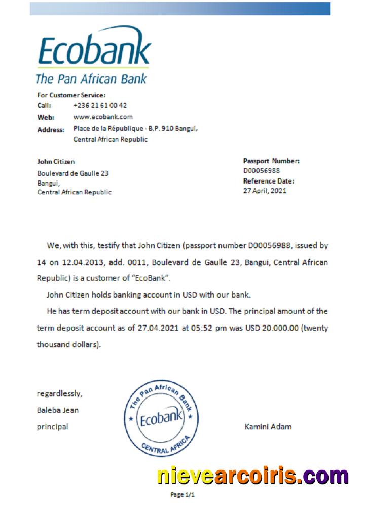 Central Africa Ecobank reference